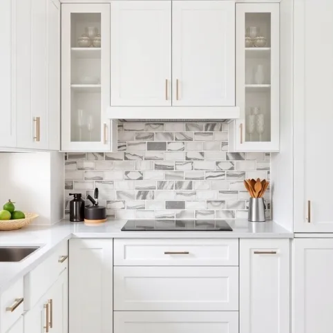 Co między szafkami w białej kuchni